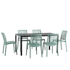 Ensemble table rectangulaire noire et 6 chaises en résine v…