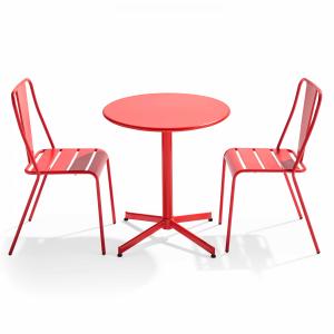 Ensemble table ronde et 2 chaises de jardin bistrot métal r…