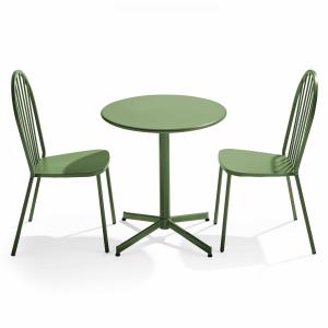 Ensemble table ronde et 2 chaises de jardin en métal vert c…