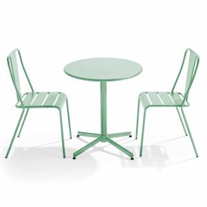 Ensemble table ronde et 2 chaises de jardin en métal vert s…