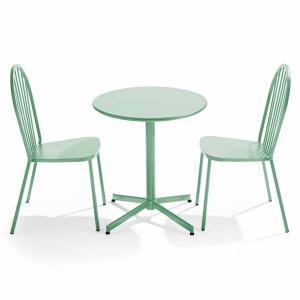 Ensemble table ronde et 2 chaises de terrasse en métal vert…