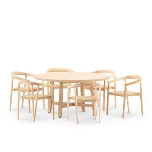 Ensemble table ronde et chaises 6 places en bois D150