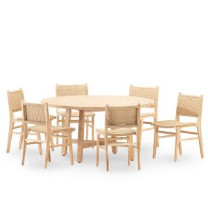 Ensemble table ronde et chaises 8 places en bois D150