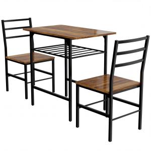 Ensemble table salle à manger avec 2 chaises bois métal bru…