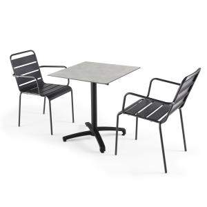 Ensemble table terrasse stratifié beton gris clair et 2 fau…