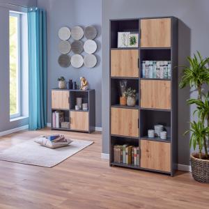 Etagère 10 cases avec 5 portes battantes anthracite effet b…