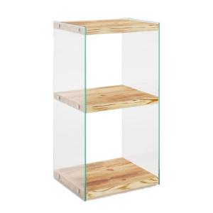Etagère 3 niveaux en verre et bois clair Beige