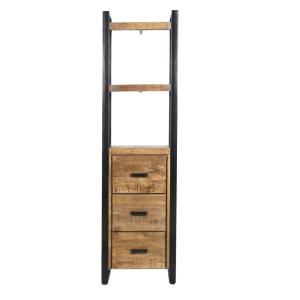 Etagère 3 tiroirs en bois de Manguier massif et métal noir