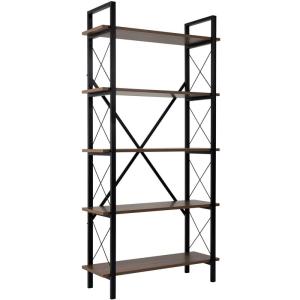 Etagère 5 niveaux 90x33,5x180 cm décor noyer et noir