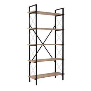 Etagère 5 niveaux aspect chêne clair et métal L90cm