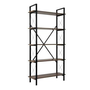 Etagère 5 niveaux bois aspect noyer et métal L90cm