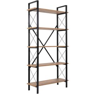 Etagère 5 niveaux effet bois et piètement noir 90 cm
