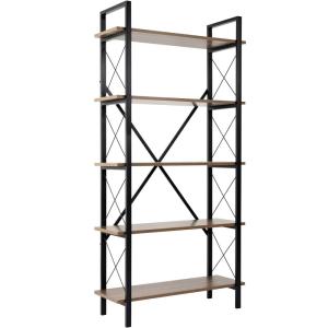 Etagère 5 niveaux effet Noyer et piètement noir 90 cm