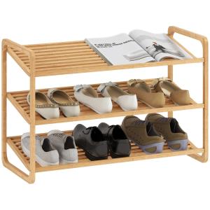 Étagère à chaussures 3 niveaux en bambou effet bois naturel…