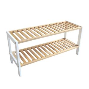 Étagère à chaussures avec 2 niveaux en bambou blanc 70 x 26…