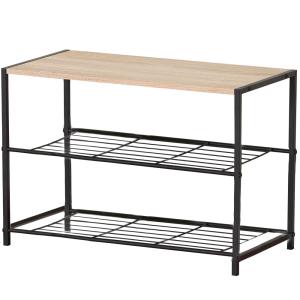 Étagère à chaussures en bois et métal noir 63x30x43cm