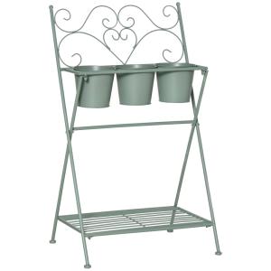 Étagère à Fleurs 2 Niveaux Pliable Métal Époxy Vert d'eau…