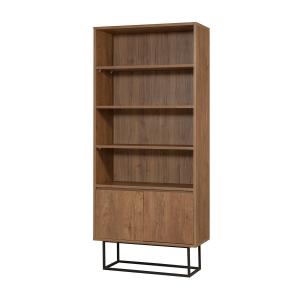 Etagère avec 3 tablettes et 2 portes décor noyer - H182 cm