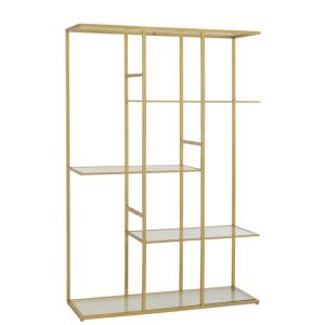 Etagère bibliothèque asymétrique en verre et métal doré