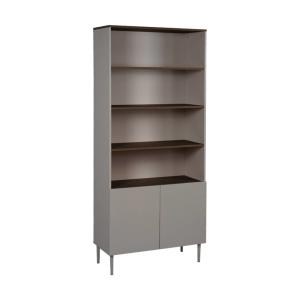 Etagère, bibliothèque métal et décor bois gris et noyer