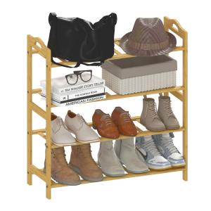 Étagère chaussures 4 niveaux 12 paires bambou effet bois na…
