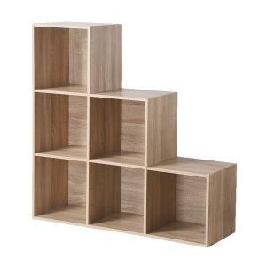 Etagère de Rangement avec 6 Cases en Escalier - Effet Bois