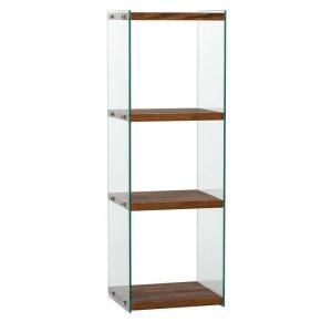 Etagère en verre et bois brut