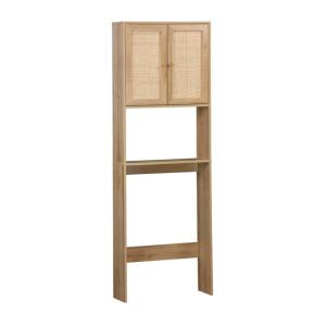 Etagère meuble wc décor bois et cannage naturel