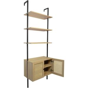 Étagère murale 2 portes cannage métal noir et bois 60 x 35…