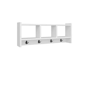 Etagère murale 3 niches et patères effet bois blanc