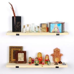 Étagère murale en bois d'épicéa et métal - 2 rangements - b…