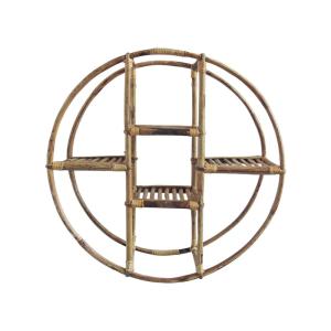 Étagère murale ronde en rotin style vintage