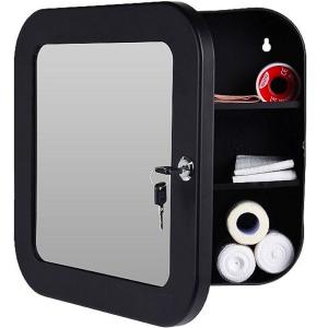Étagère pharmacie murale noire avec miroir 32x32x11.5cm