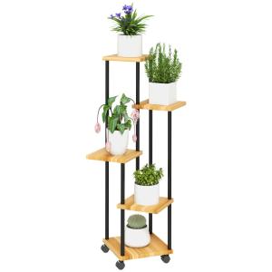 Étagère plante 5 niveaux acier et bois bois naturel