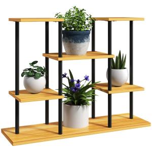 Étagère plante 6 niveaux en acier et bois massif naturel