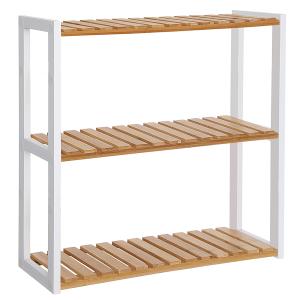Étagère salle de bain bambou, 3 niveaux, naturel et blanc
