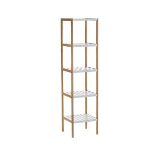 Étagère salle de bain bambou blanc 5 étages - 34x33x140cm