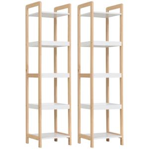 Étagère salle de bain debout en bambou beige blanc