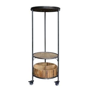 Etagère sur roues en bois recyclé marron et fer noir Ø.60 x…