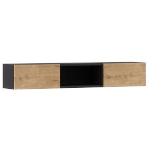 Étagère suspendue 2 portes L177cm effet bois et noir
