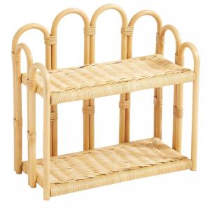 Etagère suspendue murale 2 niveaux en rotin naturel