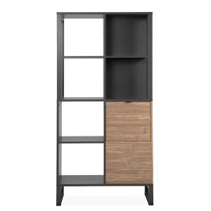 Etagères 2 portes, 4 niches - L83,5 cm - Effet Chêne et gri…