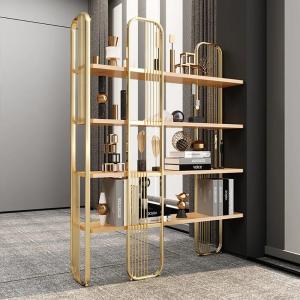 Etagères bibliothèque l125xh180cm bois clair et métal or
