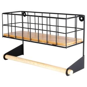 Étagères en métal noir avec porte serviettes 32x10x18 cm