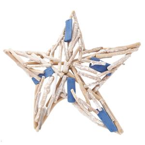 Étoile décorative en bois séché crème et bleu D47