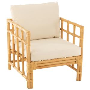 Fauteuil 67x73x64 cm en rotin naturel et écru - DRESTY