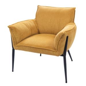 Fauteuil 79x75x81 cm en velours jaune et pieds en métal