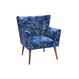 Fauteuil à accoudoirs en tissu peau de pêche bleu à motifs…