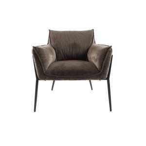 Fauteuil à accoudoirs pieds métal et velours marron