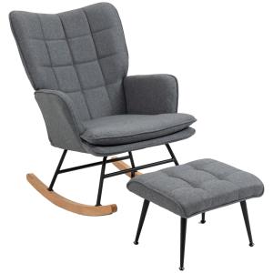 Fauteuil à bascule avec repose-pieds coussin tissu aspect l…